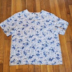 Vintage‎ Anna and frank 100% silk blue & white floral blouse size small